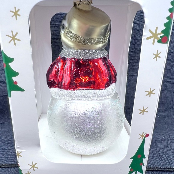 Christmas Ornament Poland Hand Painted Hand Blown Glass Christmas  VTG. Snowman - Picture 3 of 5